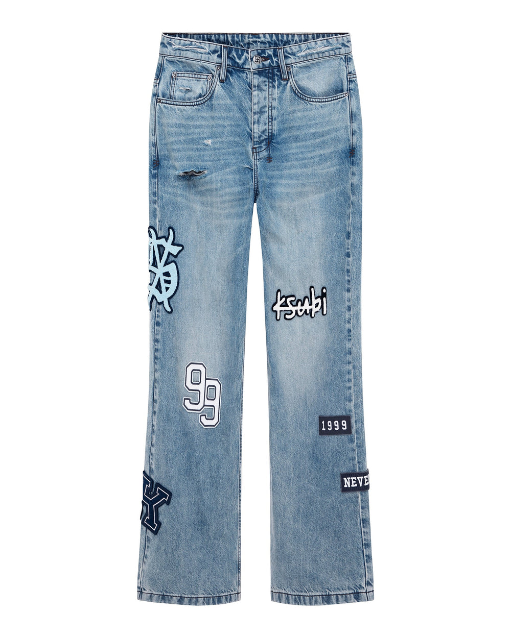 Mens Bronko Striker Patched Bootcut Denim Jeans
