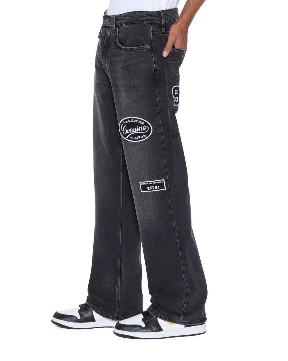 Mens Bronko Roadhouse Black Patched Bootcut Denim Jeans