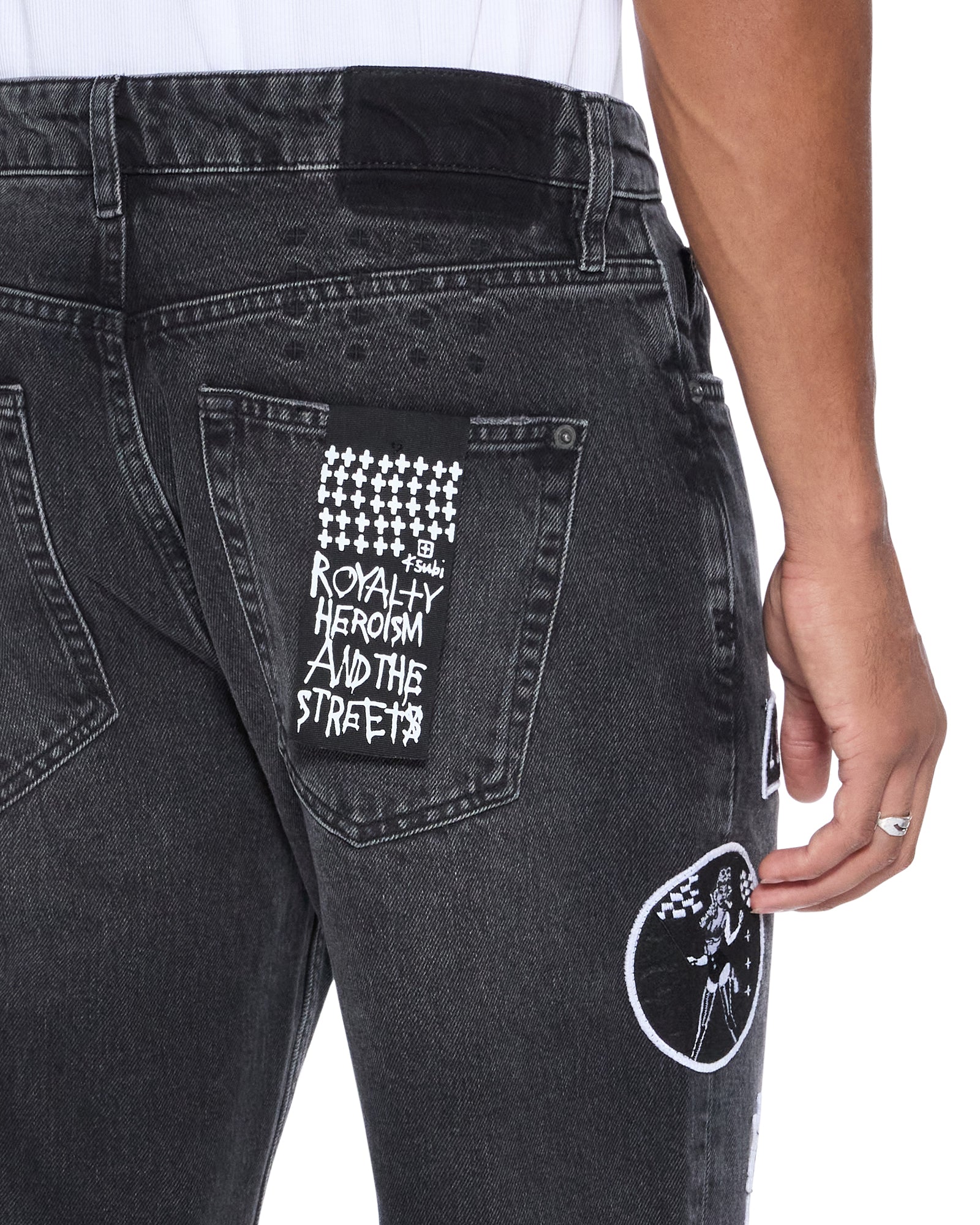 Mens Bronko Roadhouse Black Patched Bootcut Denim Jeans