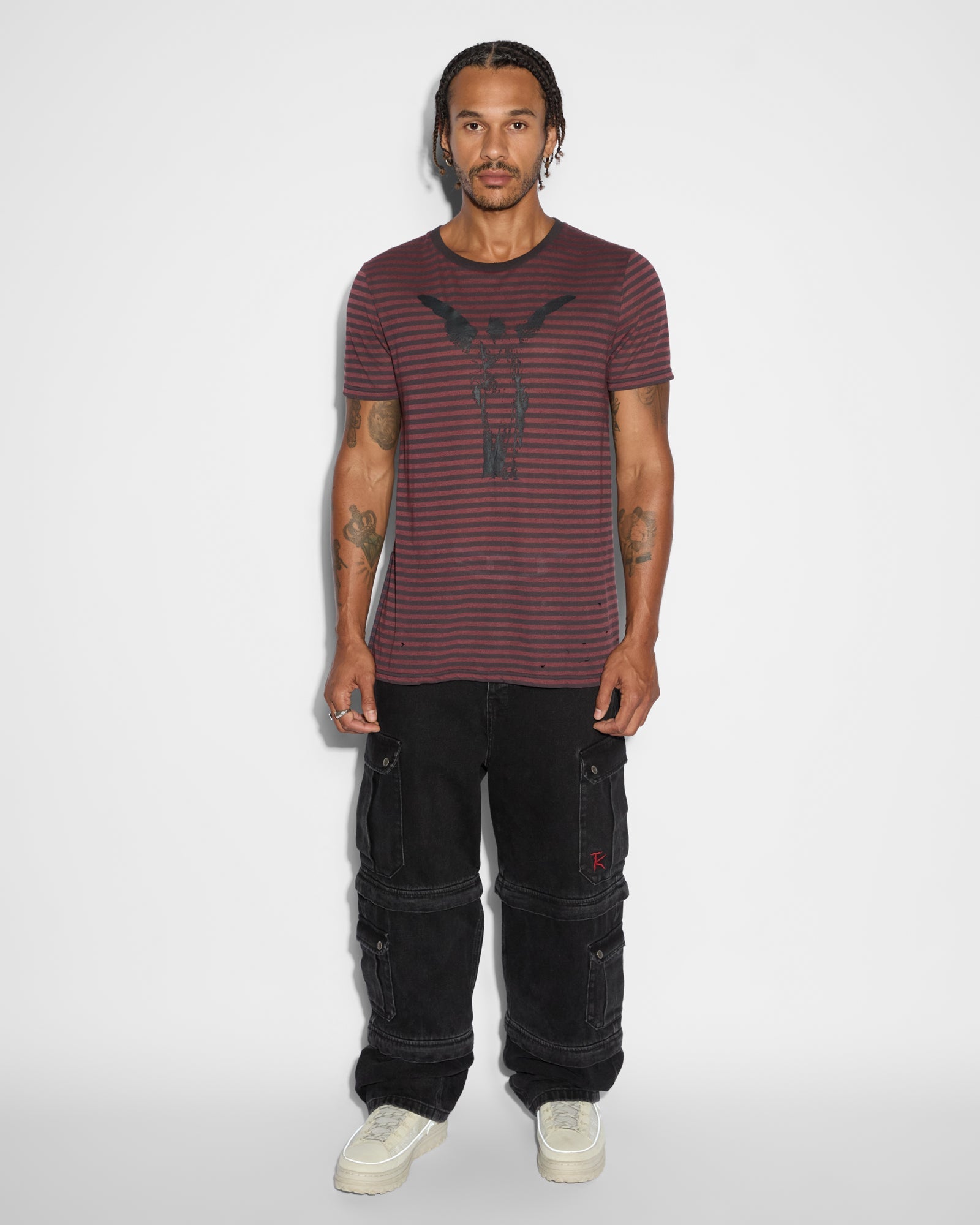 Angel Sioux Short Sleeve Mens T-shirt - Red Black Stripe