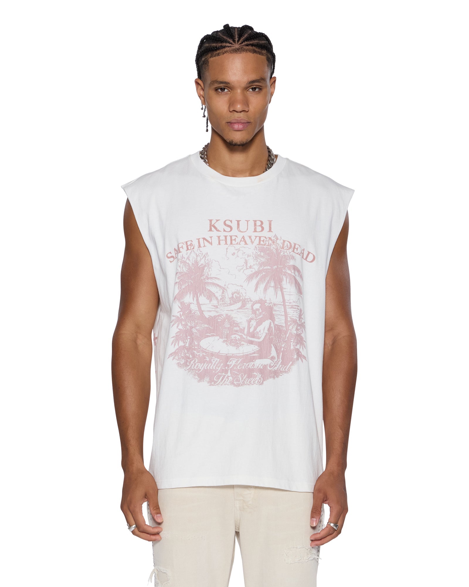 Mens Paradiso Cut Off Tee Vintage White Tees