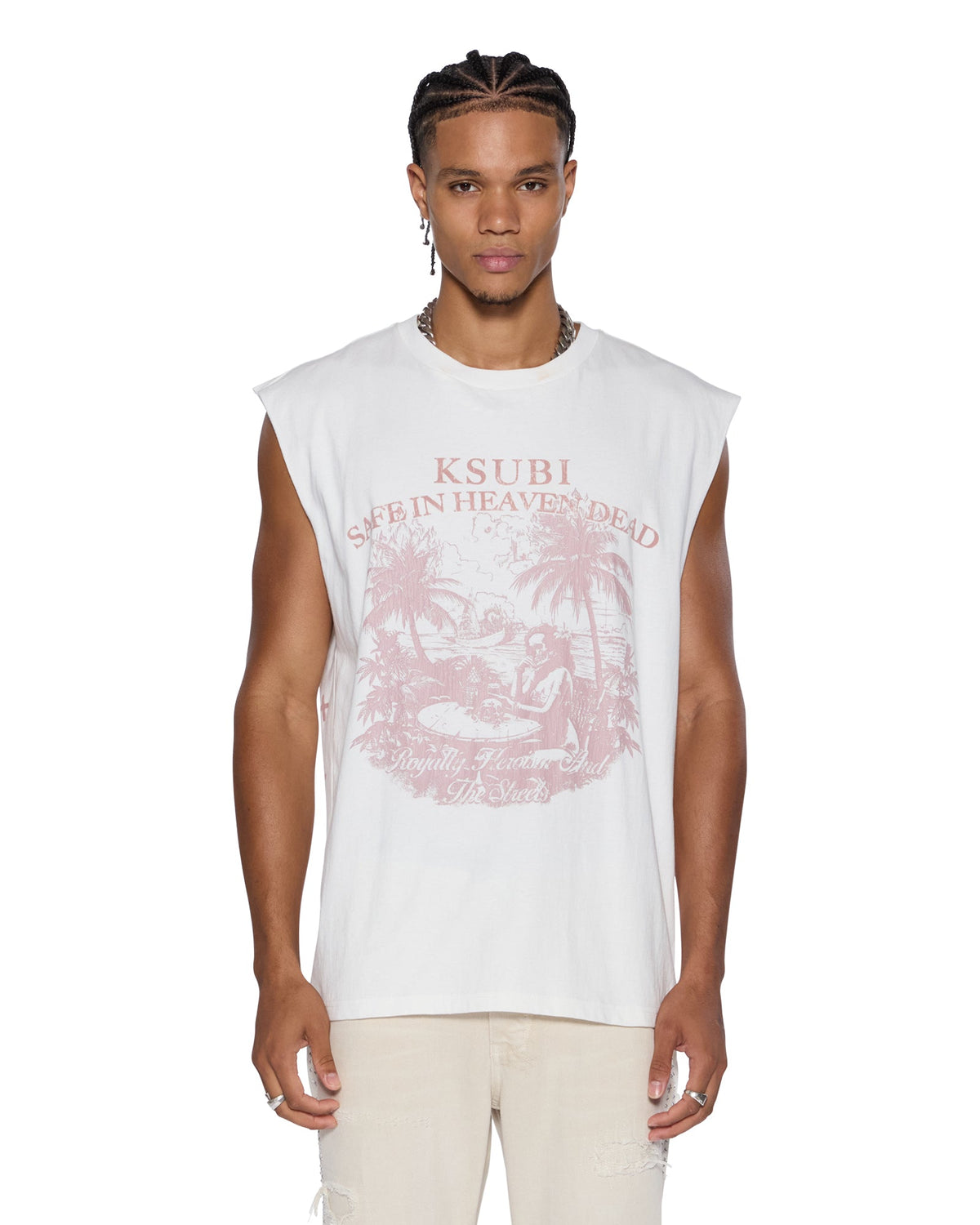 Mens Paradiso Cut Off Tee Vintage White Tees
