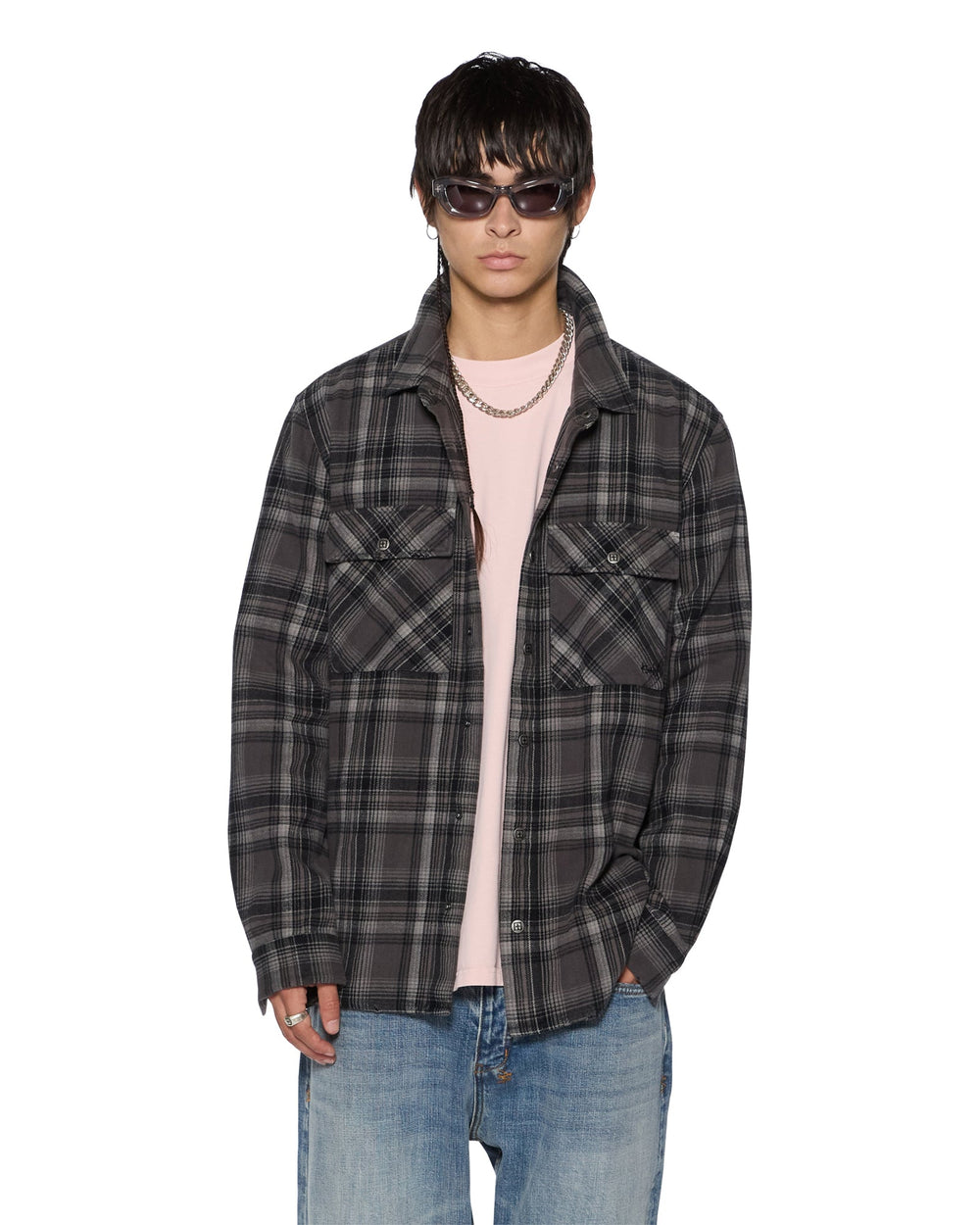 Mens Snakebite Shirt Check Charcoal Shirts