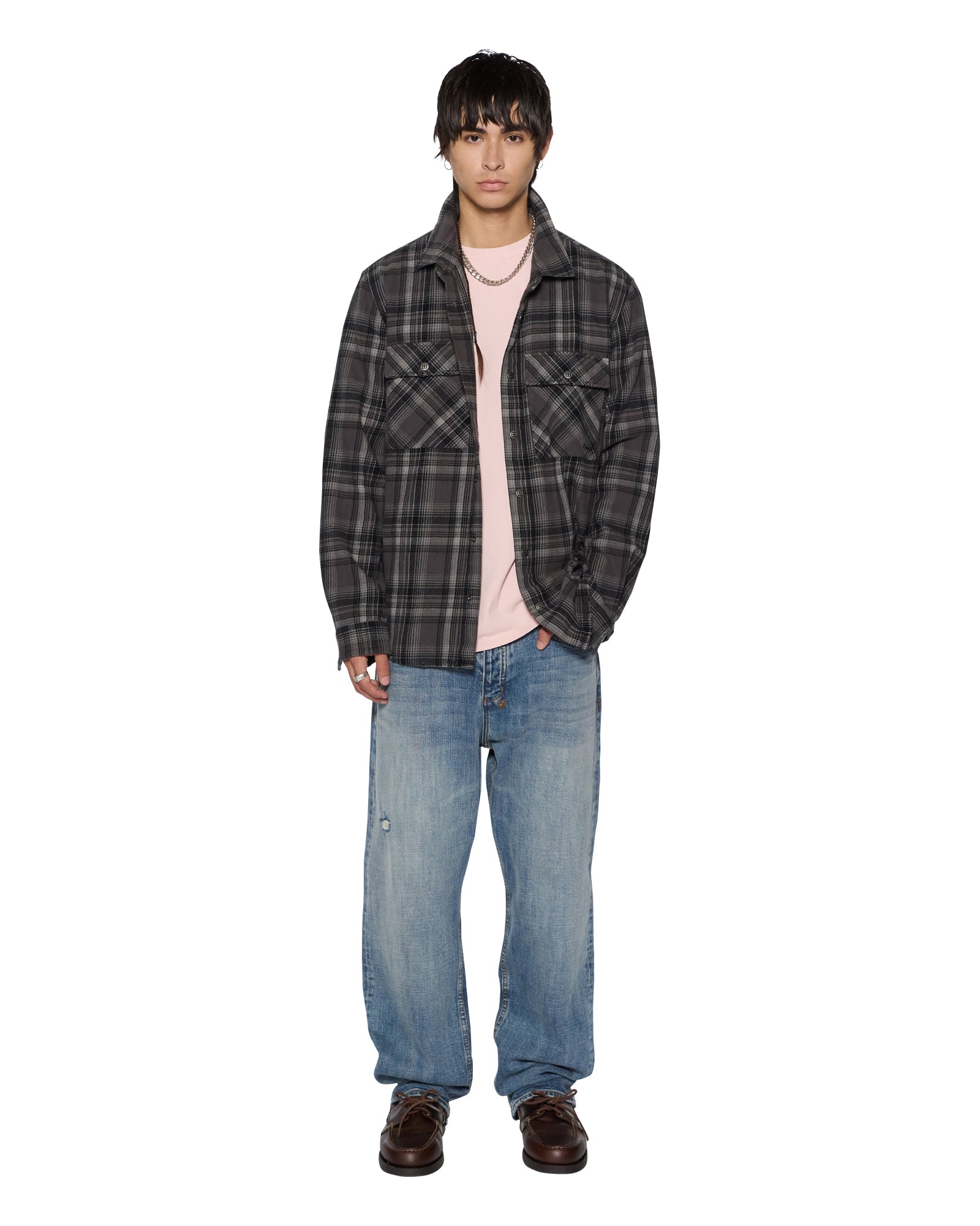 Mens Snakebite Shirt Check Charcoal Shirts