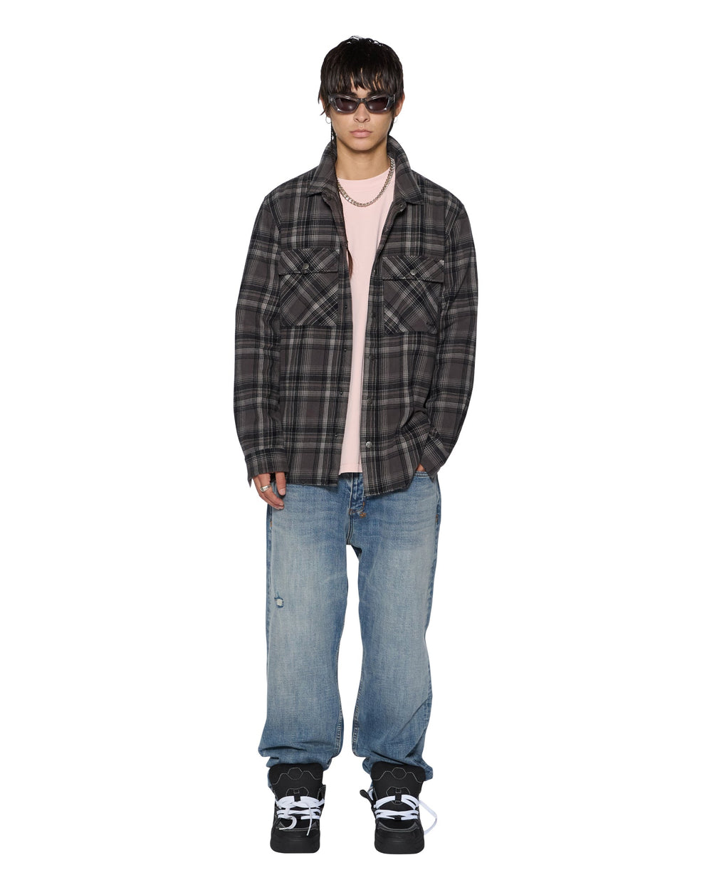 Mens Snakebite Shirt Check Charcoal Shirts