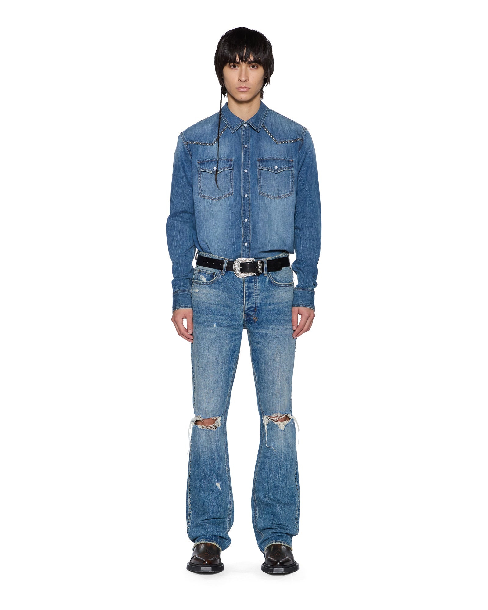 Mens Whiplash Ls Shirt Texas Blue Studded Shirts