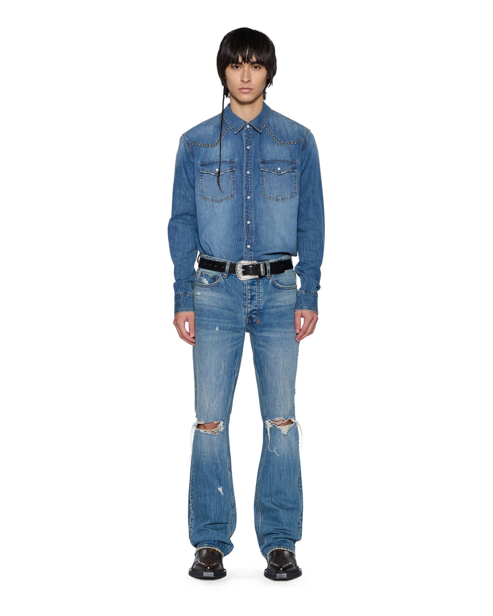 Mens Whiplash Ls Shirt Texas Blue Studded Shirts