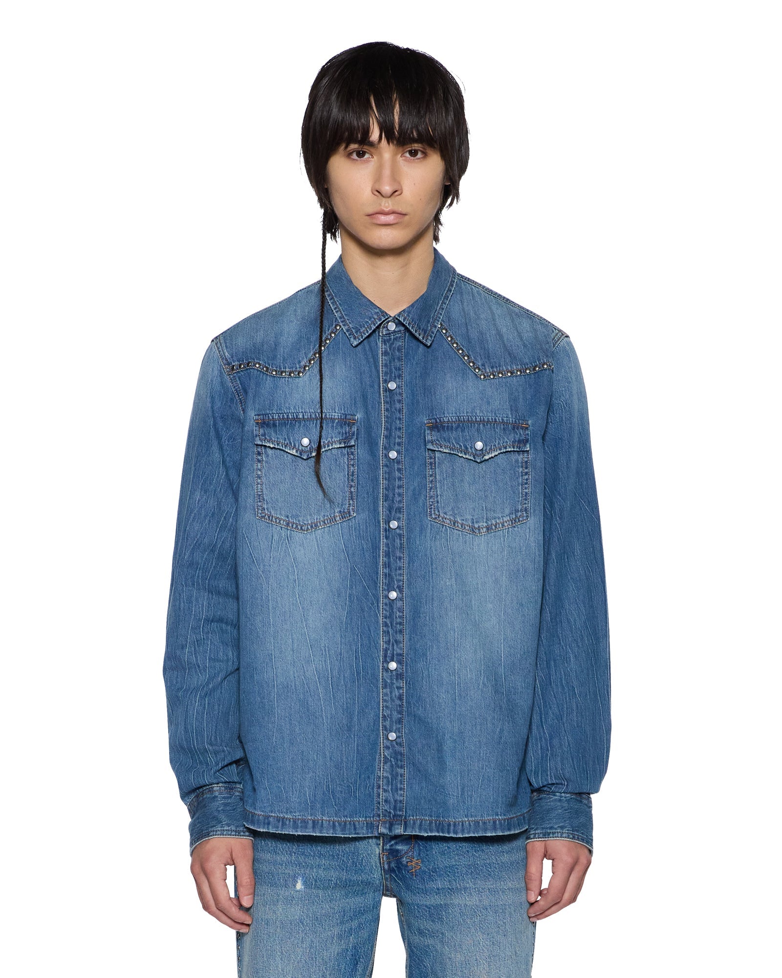 Mens Whiplash Ls Shirt Texas Blue Studded Shirts