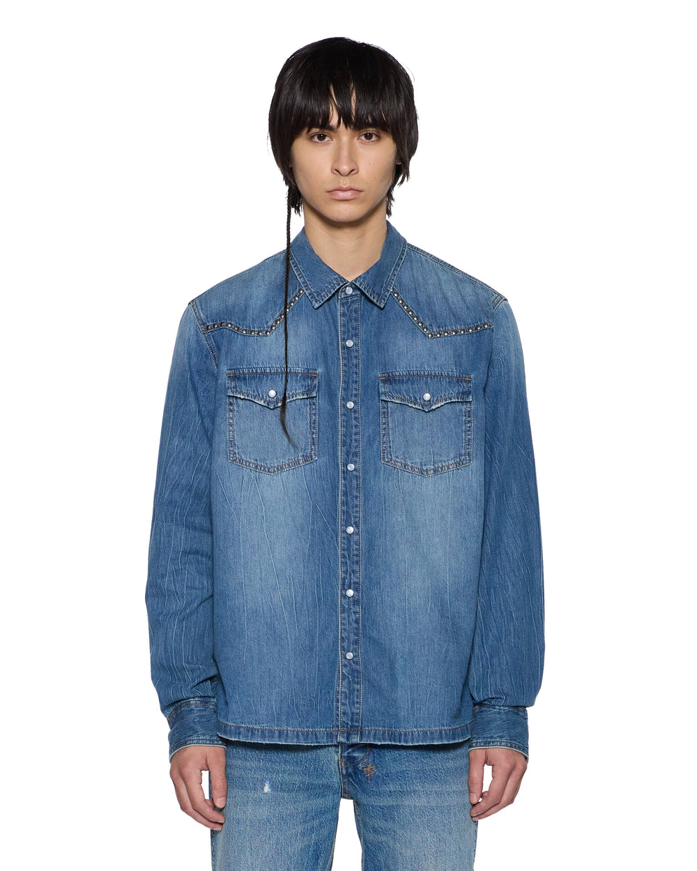 Mens Whiplash Ls Shirt Texas Blue Studded Shirts