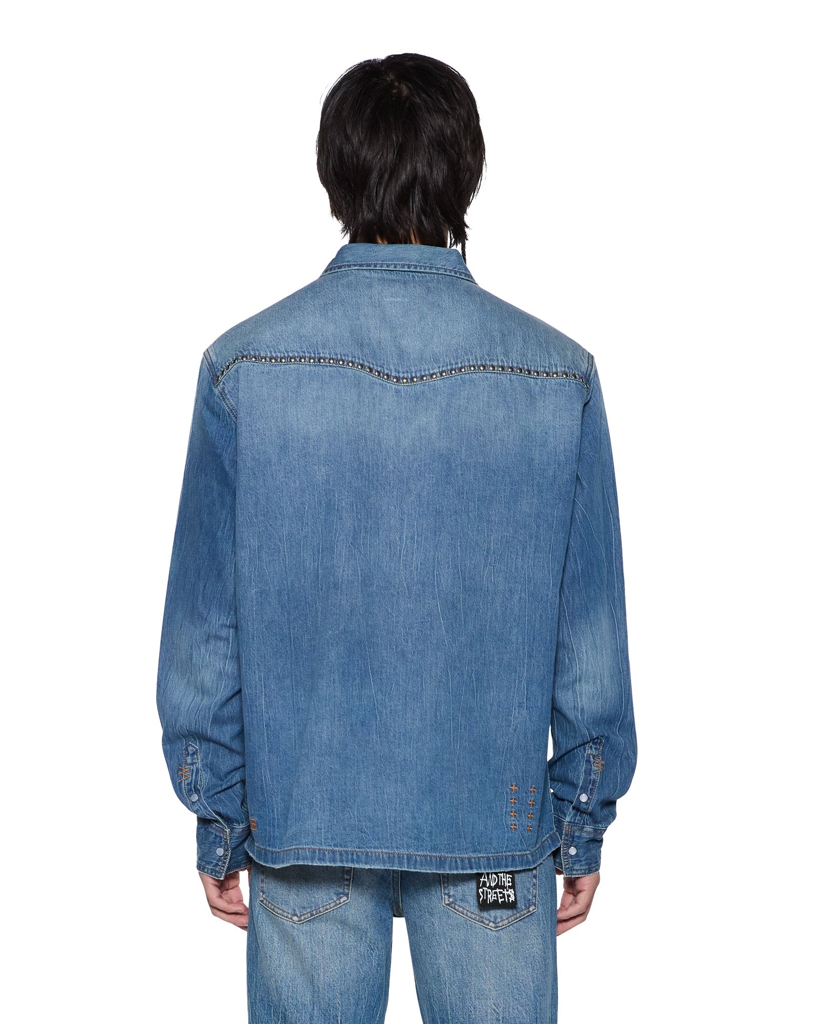 Mens Whiplash Ls Shirt Texas Blue Studded Shirts