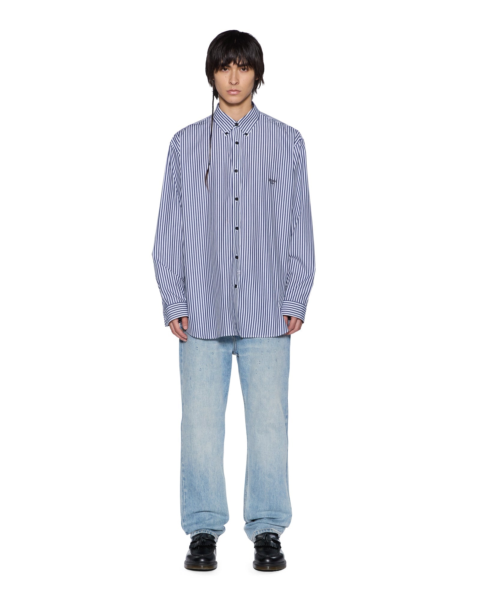 Mens Ksignature Ls Shirt White Stripe Shirts