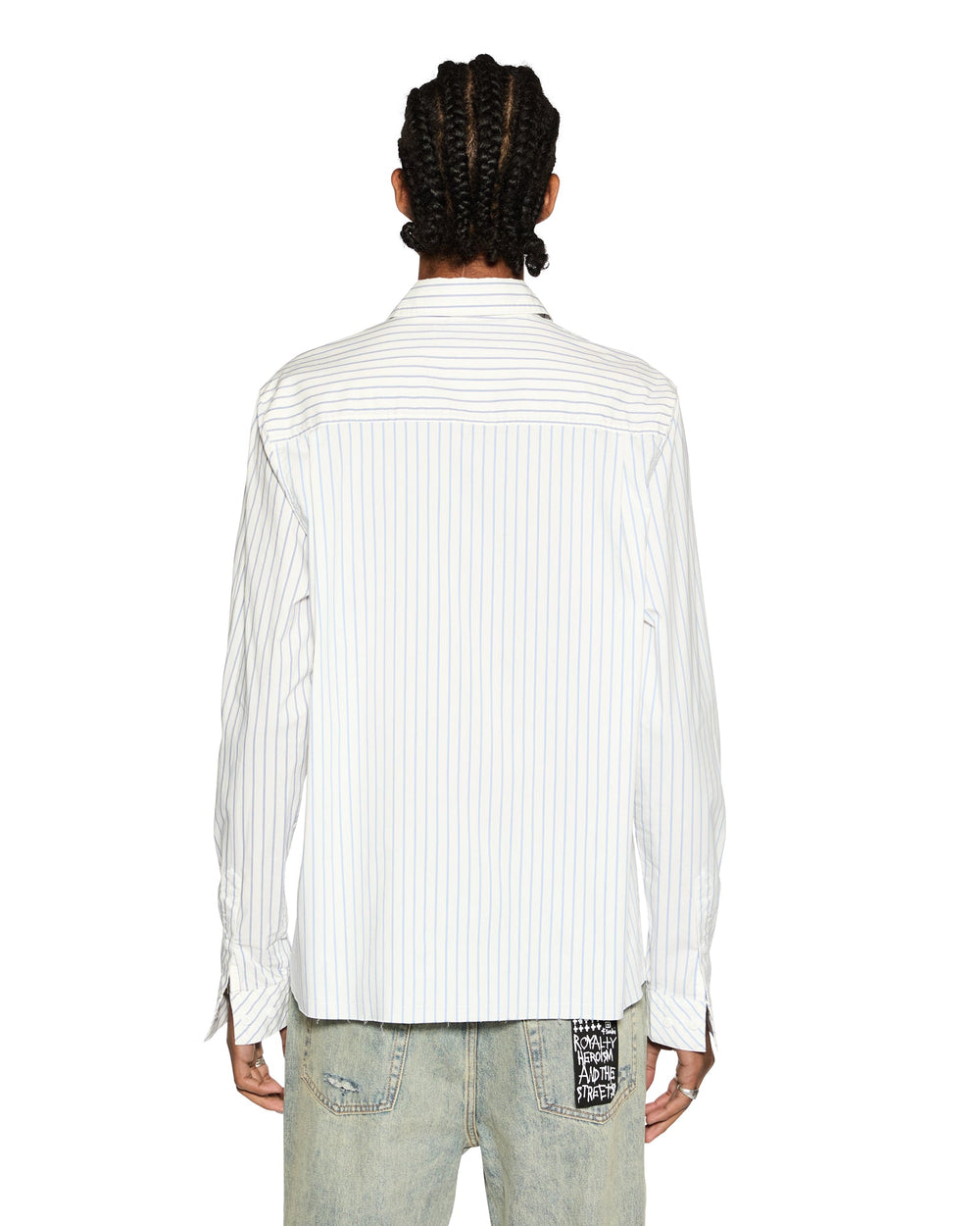 Skript Long Sleeve Cotton Shirt - White and Blue Pinstripe