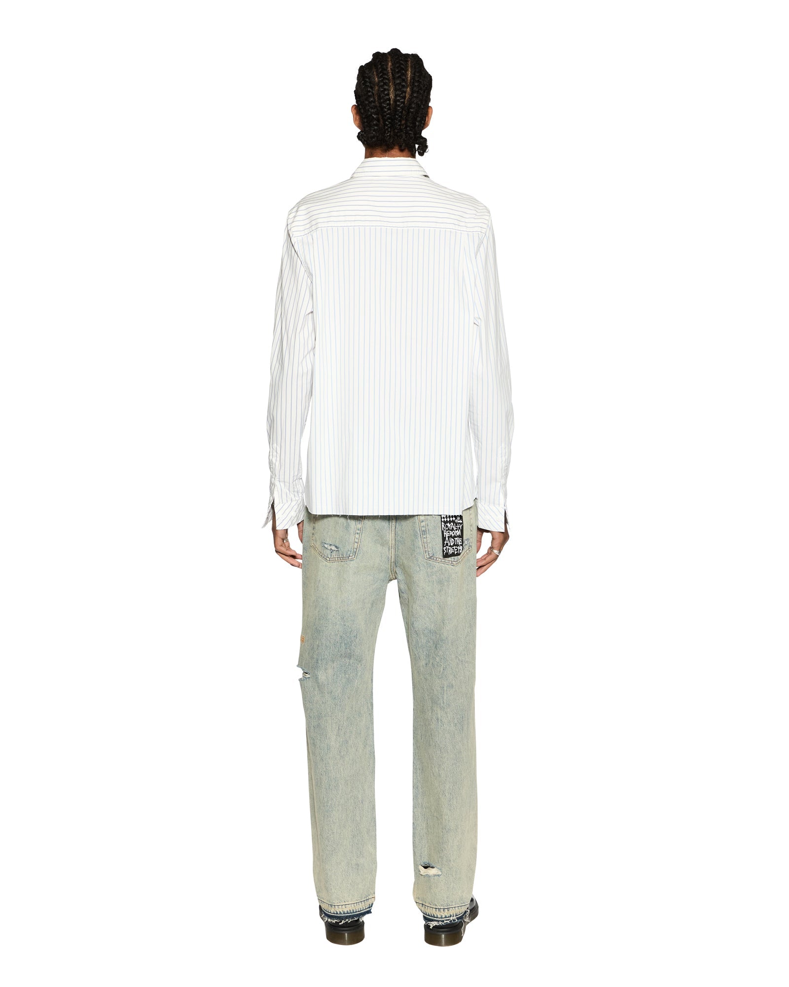 Skript Long Sleeve Cotton Shirt - White and Blue Pinstripe