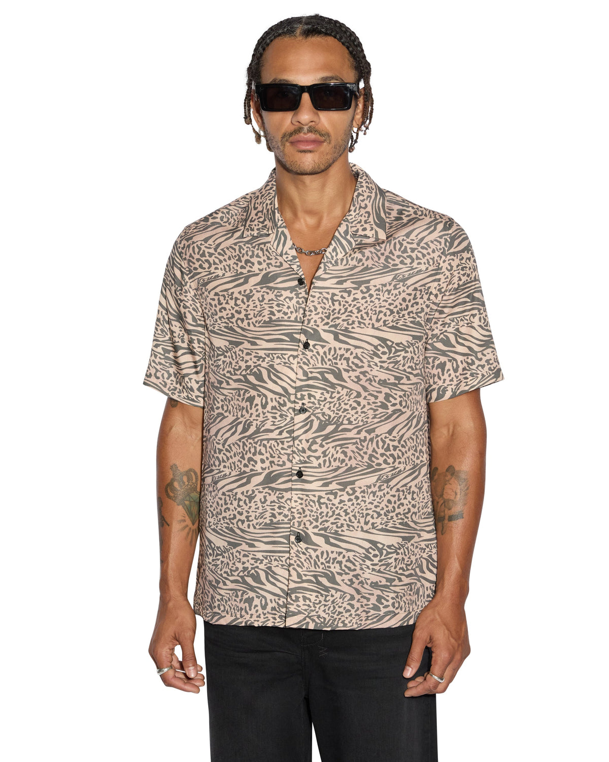 Confused Resort Short Sleeve Mens Shirt - Leopard Print