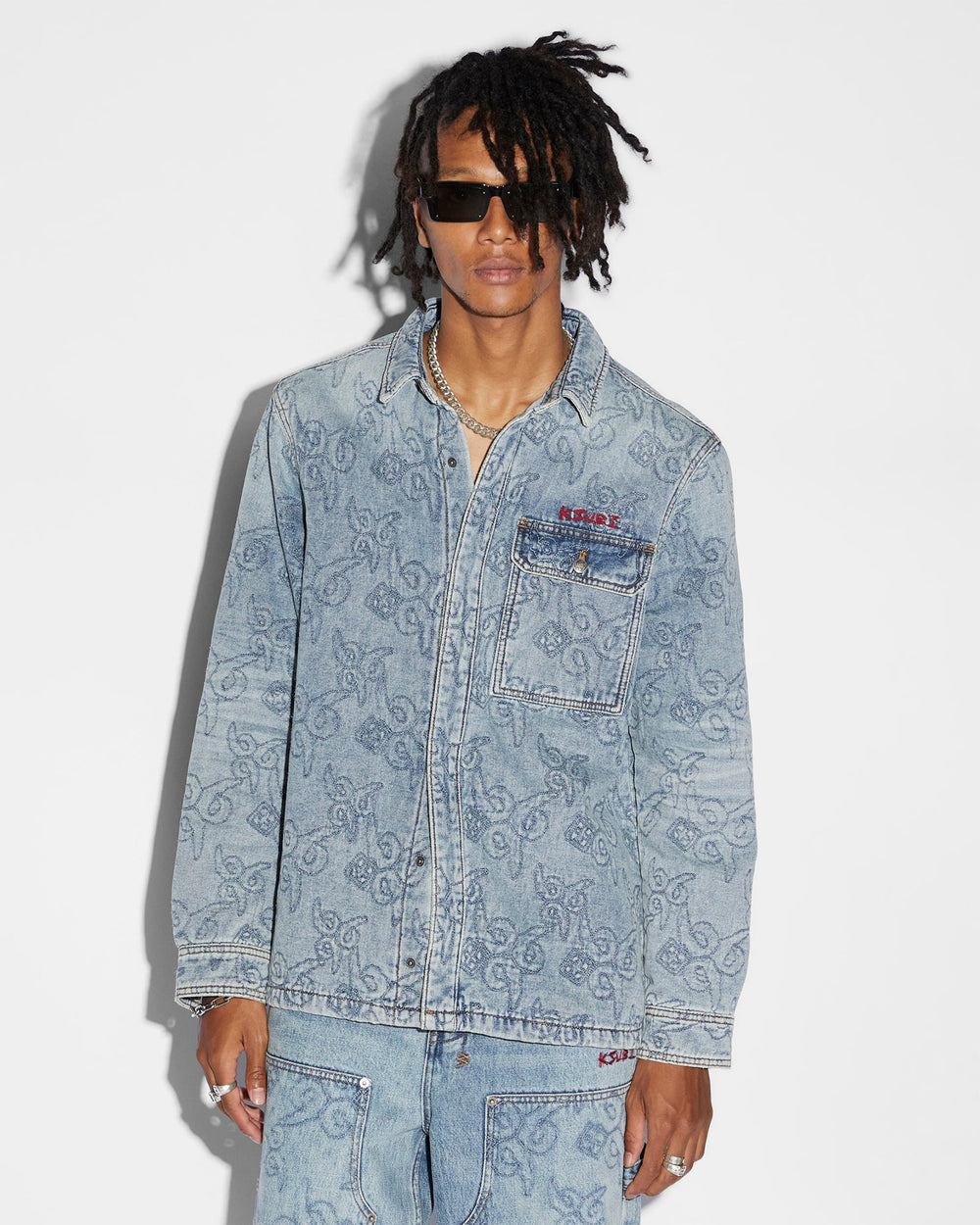 Quilted Long Sleeve Denim Shirt K9 - Stoned Blue