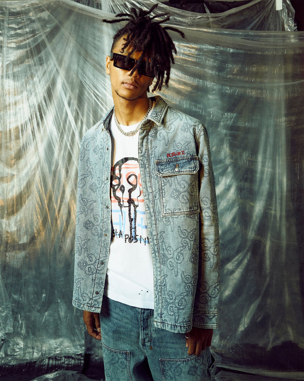 Quilted Long Sleeve Denim Shirt K9 - Stoned Blue