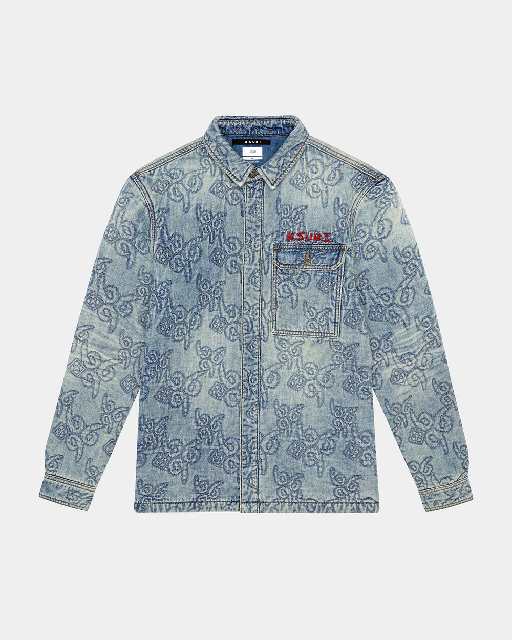 Quilted Long Sleeve Denim Shirt K9 - Stoned Blue