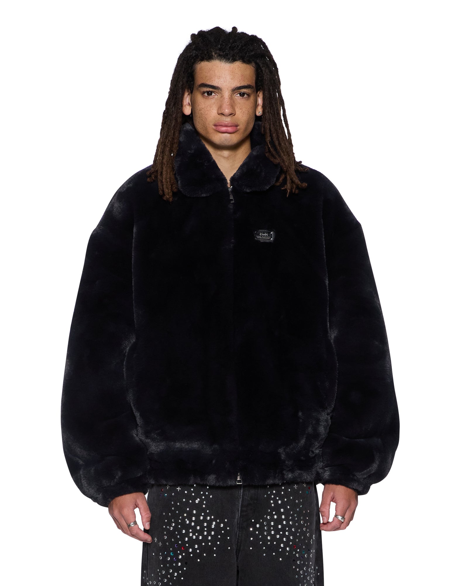 Mens Hussle Faux Fur Jacket Black Jackets
