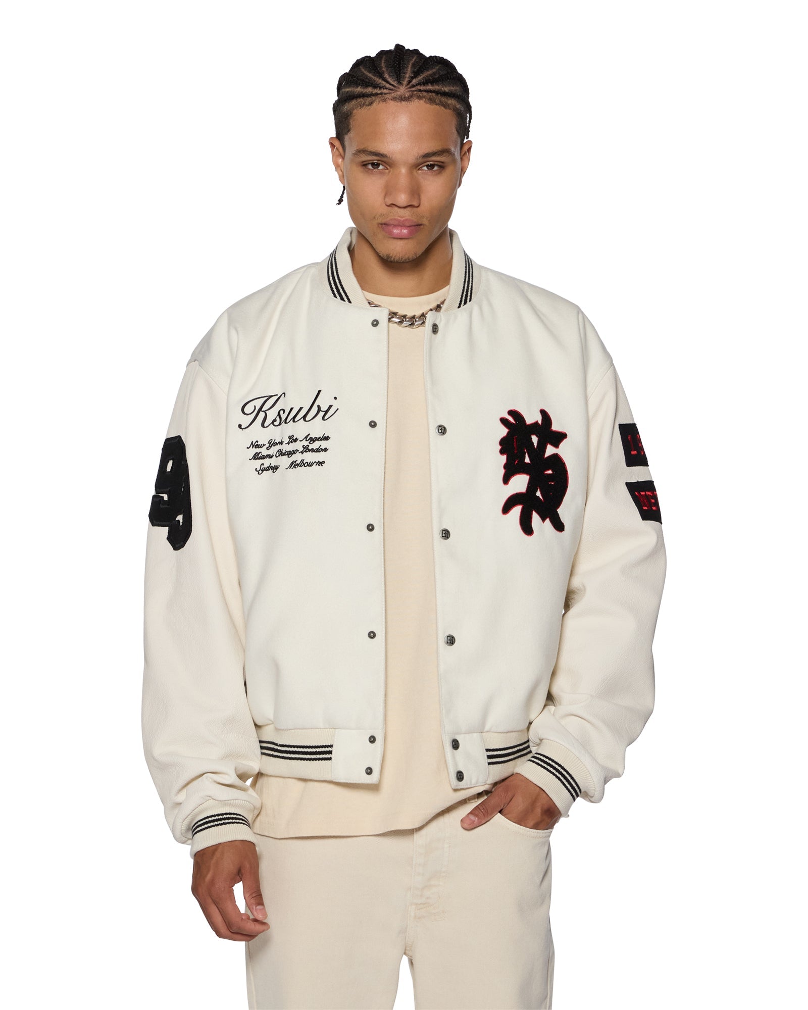 Mens Playoff Varsity Jacket Ecru Jackets
