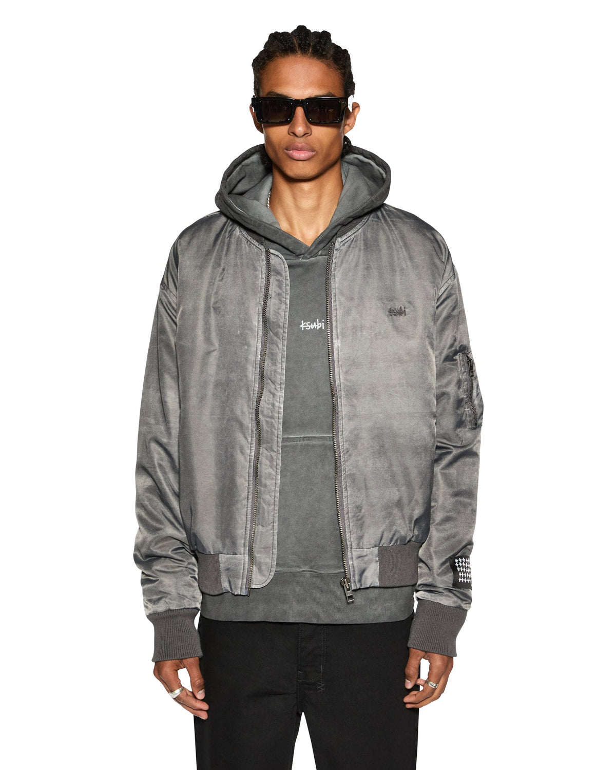 Royalty Padded Bomber Overdye Coal - Grey