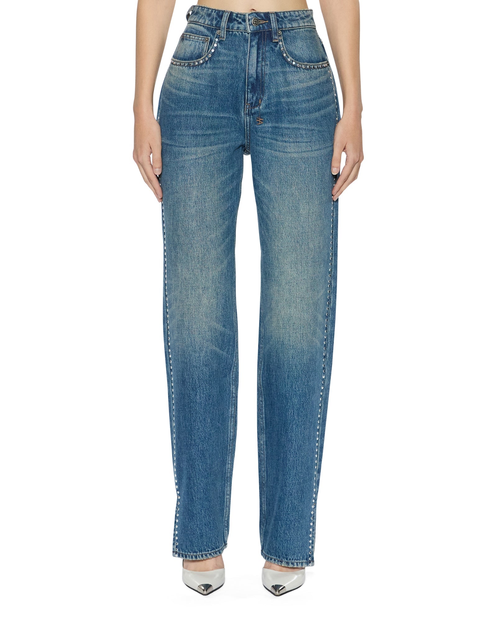 Womens Playback Texas Blue Studded Relaxed Denim Jeans