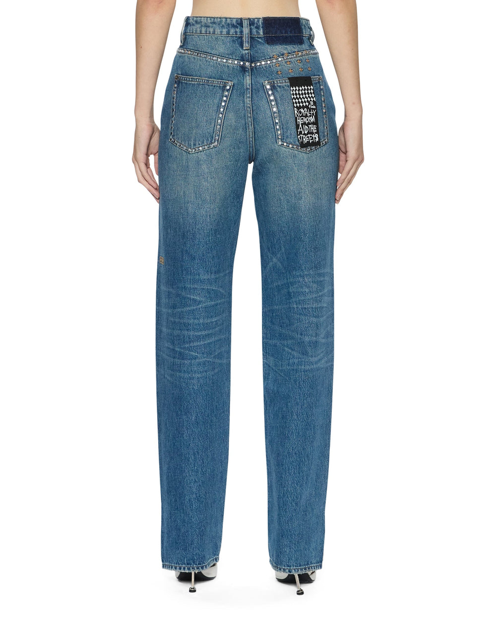 Womens Playback Texas Blue Studded Relaxed Denim Jeans