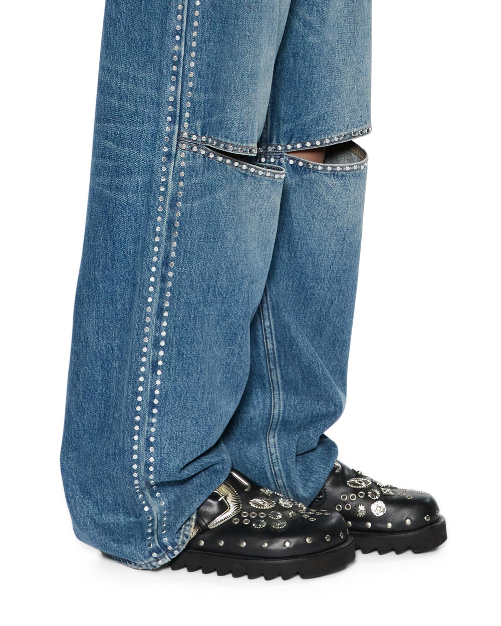 Womens Low Rider Texas Blue Studded Relaxed Denim Jeans