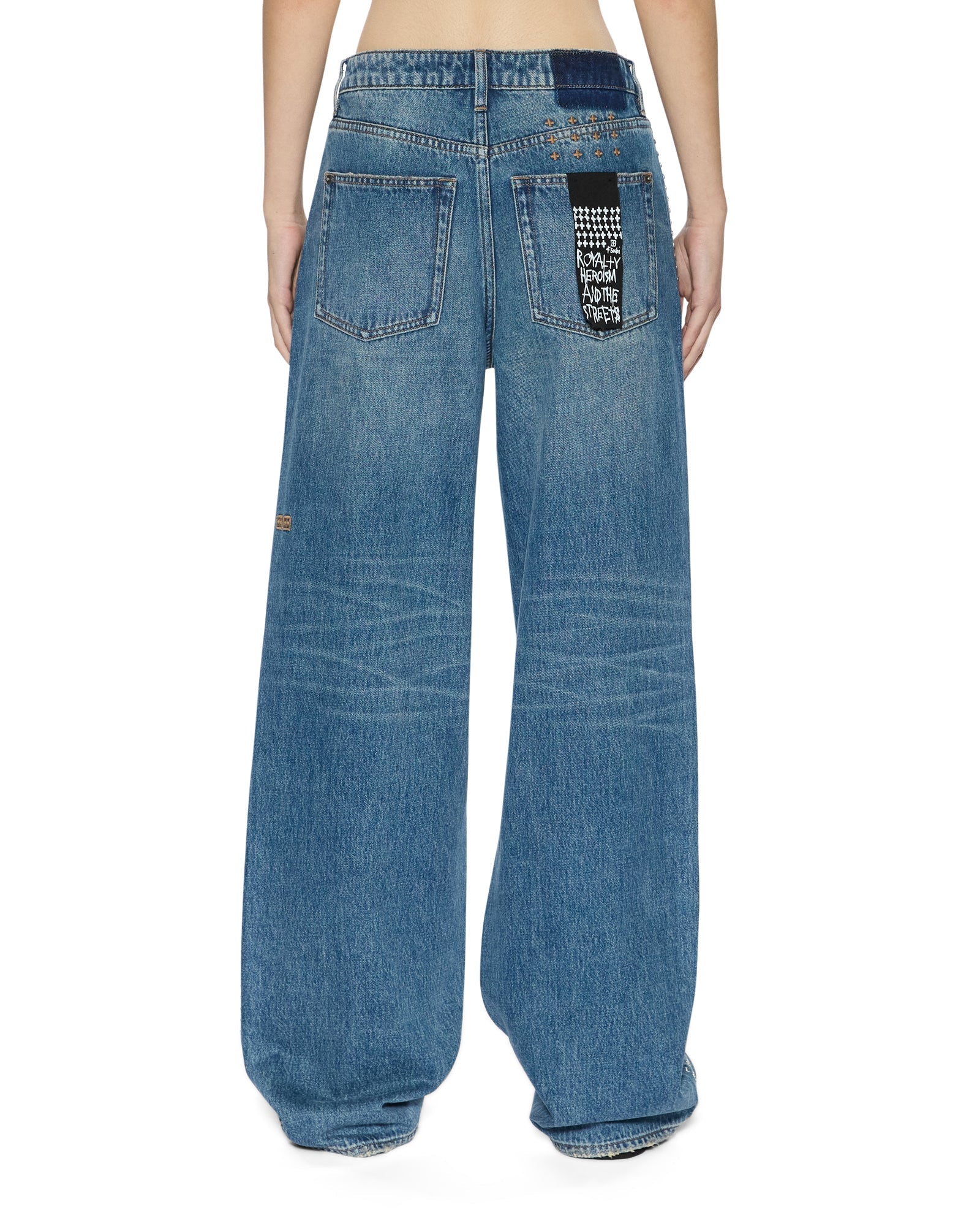 Womens Low Rider Texas Blue Studded Relaxed Denim Jeans