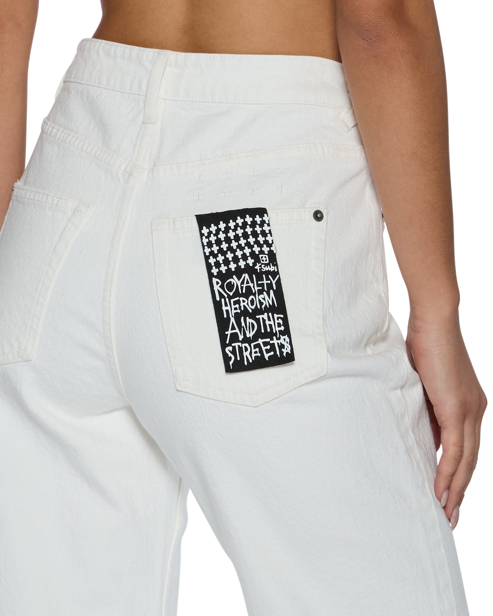 Womens Playback Splits Ecru Relaxed Denim Jeans