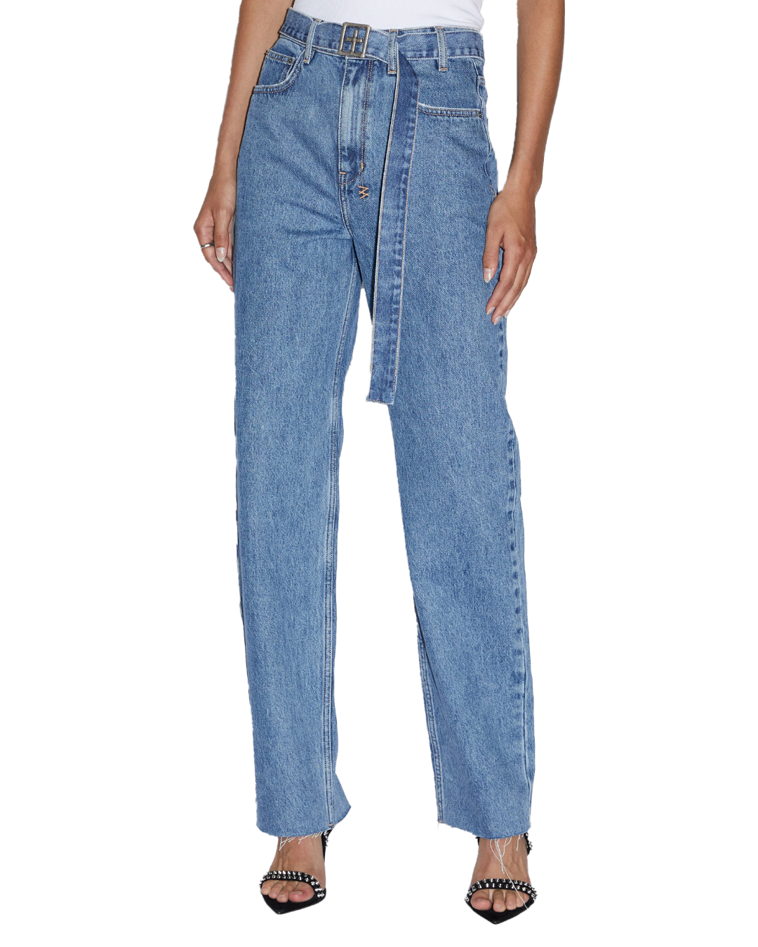 Playback High Waisted Jeans Belted Heritage - Blue Denim