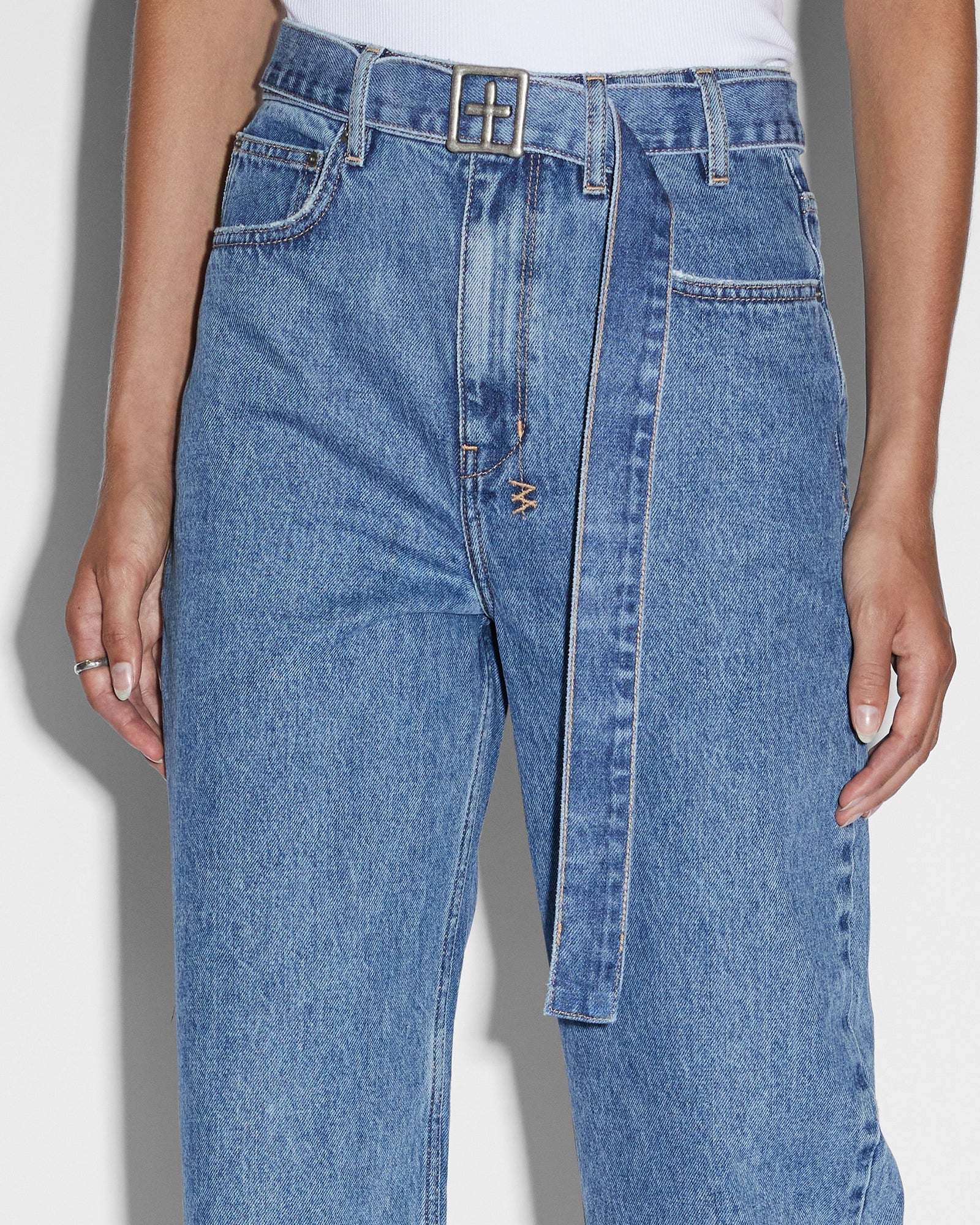 Playback High Waisted Jeans Belted Heritage - Blue Denim