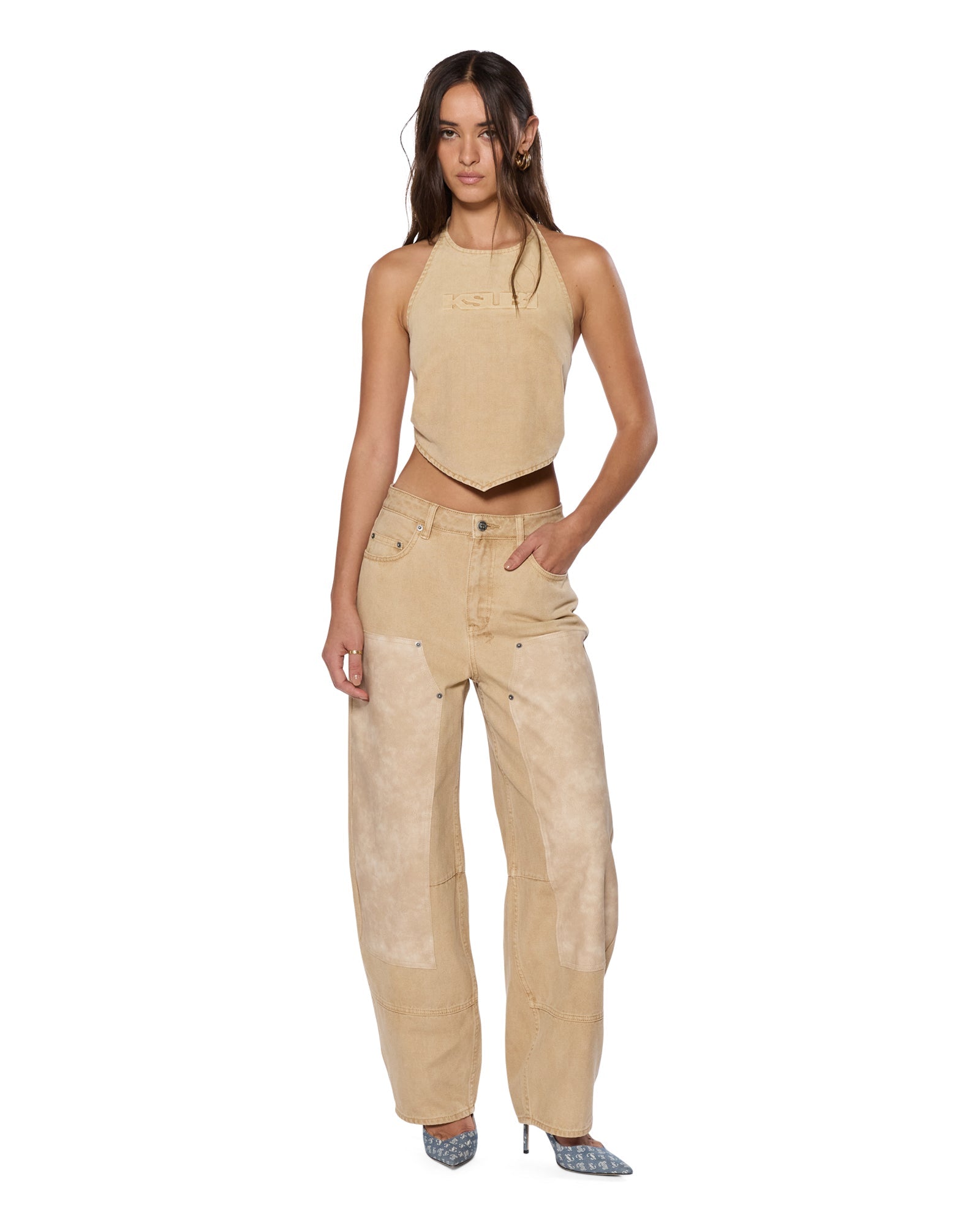 Womens Barrel Jean Carpenter Oat Barrel Leg Denim Jeans