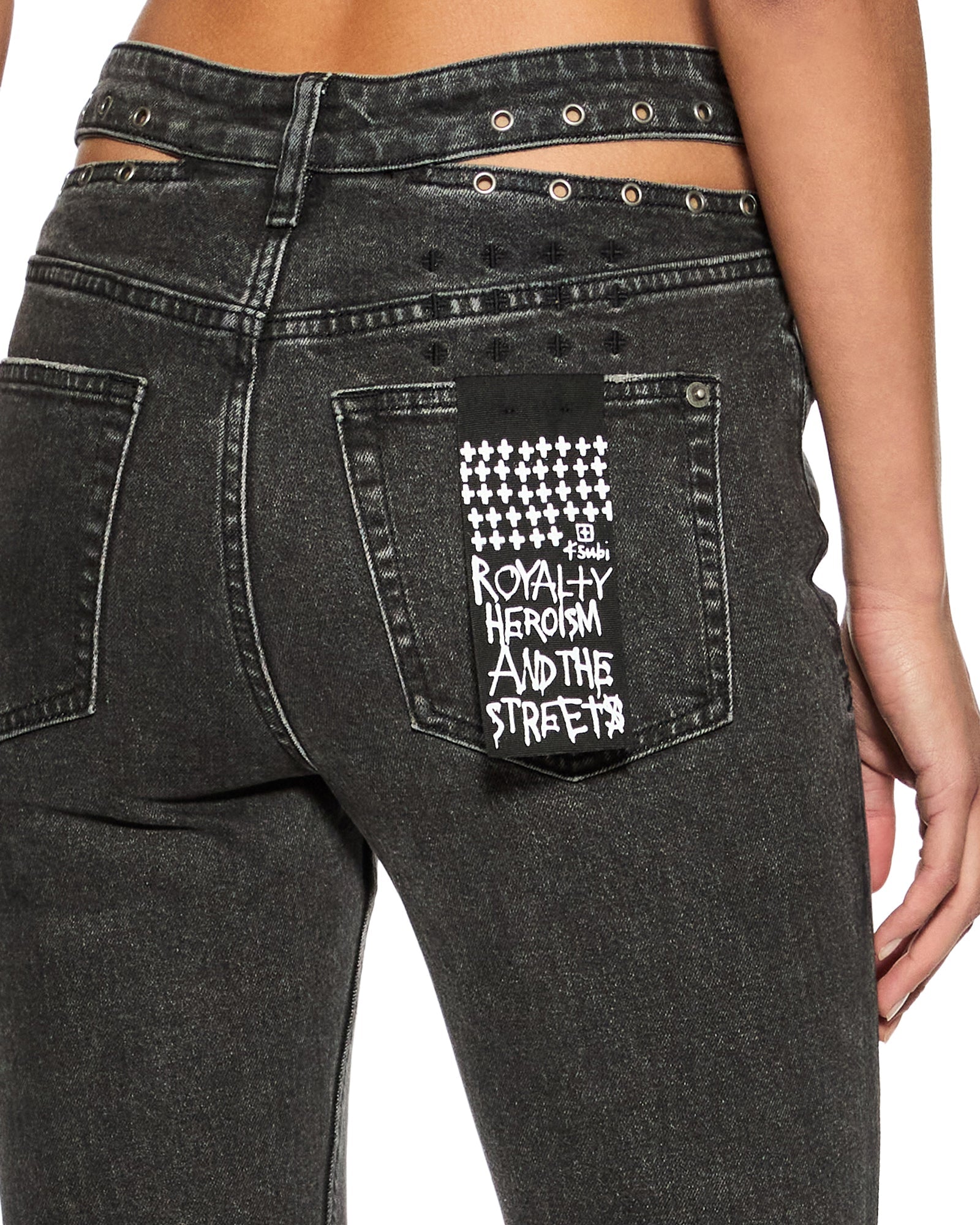 Soho Pierced Shadow Flared Mid Rise Jean - Washed Black