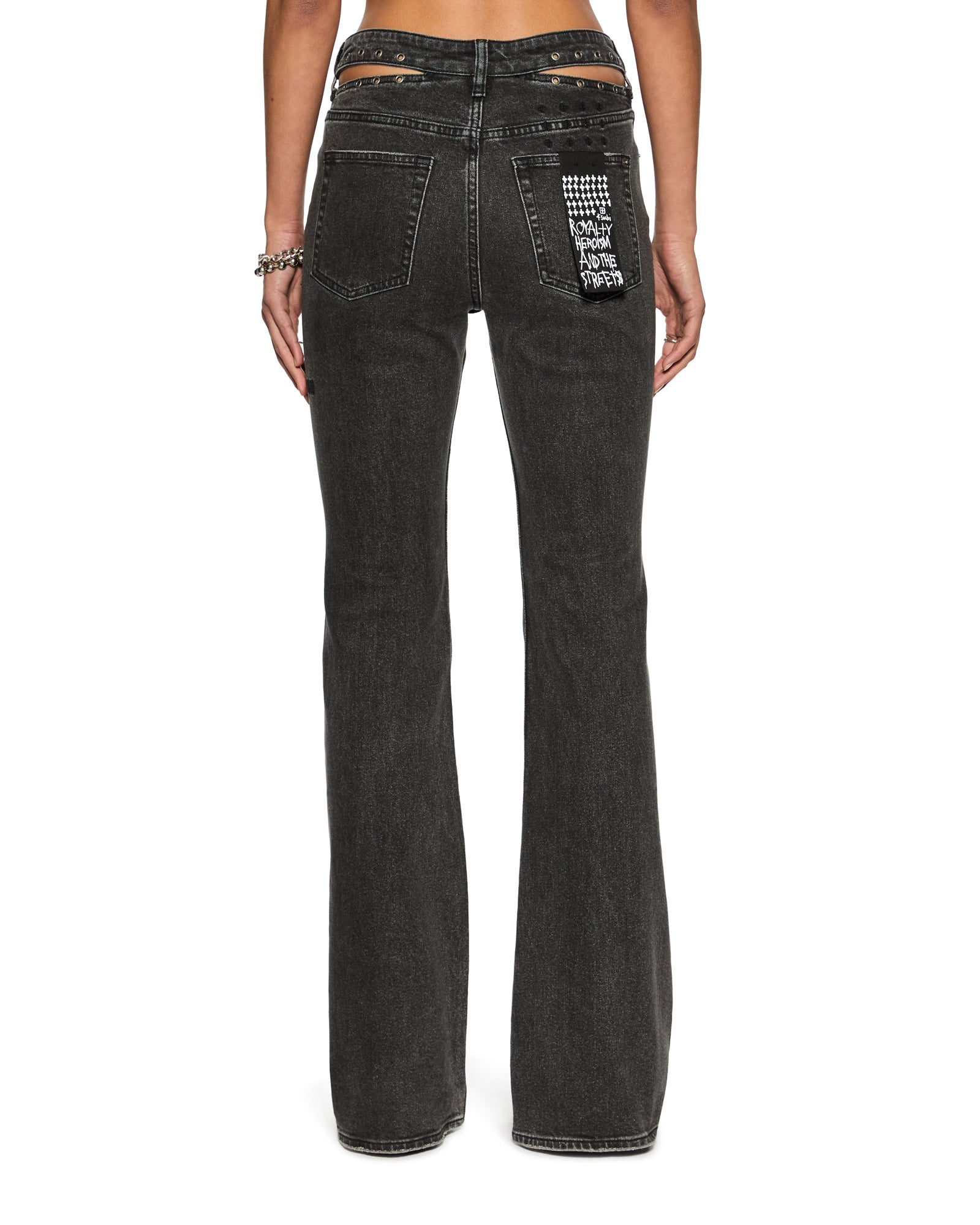 Soho Pierced Shadow Flared Mid Rise Jean - Washed Black