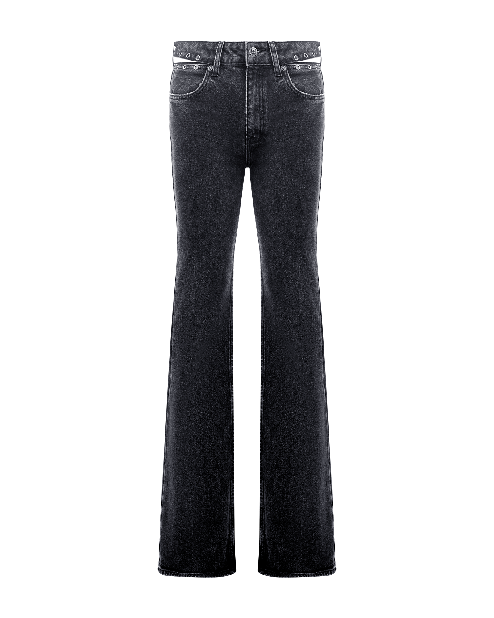 Soho Pierced Shadow Flared Mid Rise Jean - Washed Black
