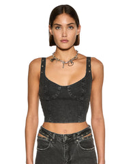 Dauphine Panelled Bustier Scoop Neck Top - Washed Black