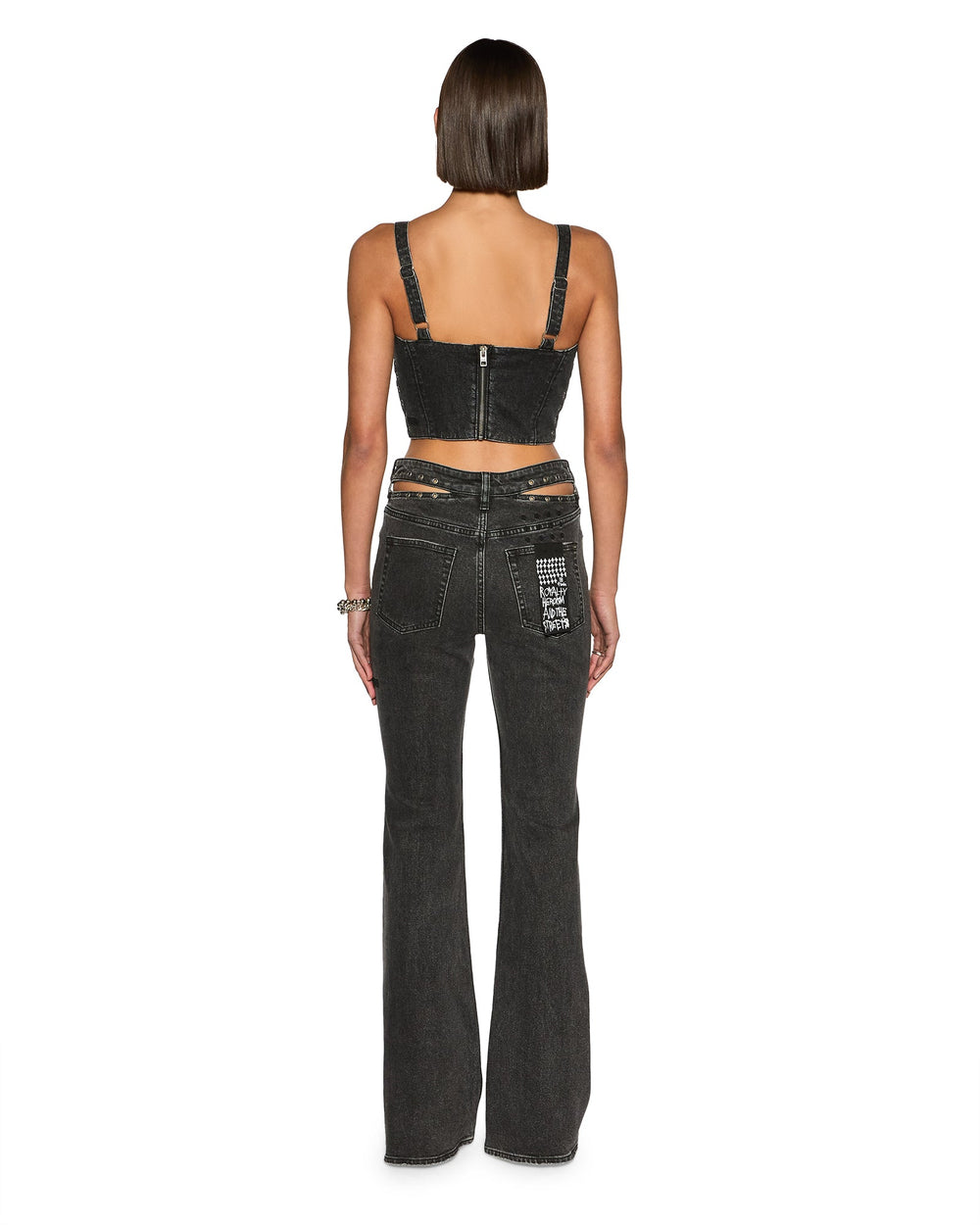 Dauphine Panelled Bustier Scoop Neck Top - Washed Black