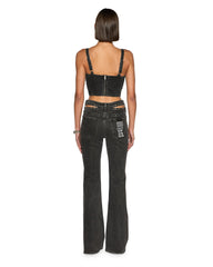 Dauphine Panelled Bustier Scoop Neck Top - Washed Black