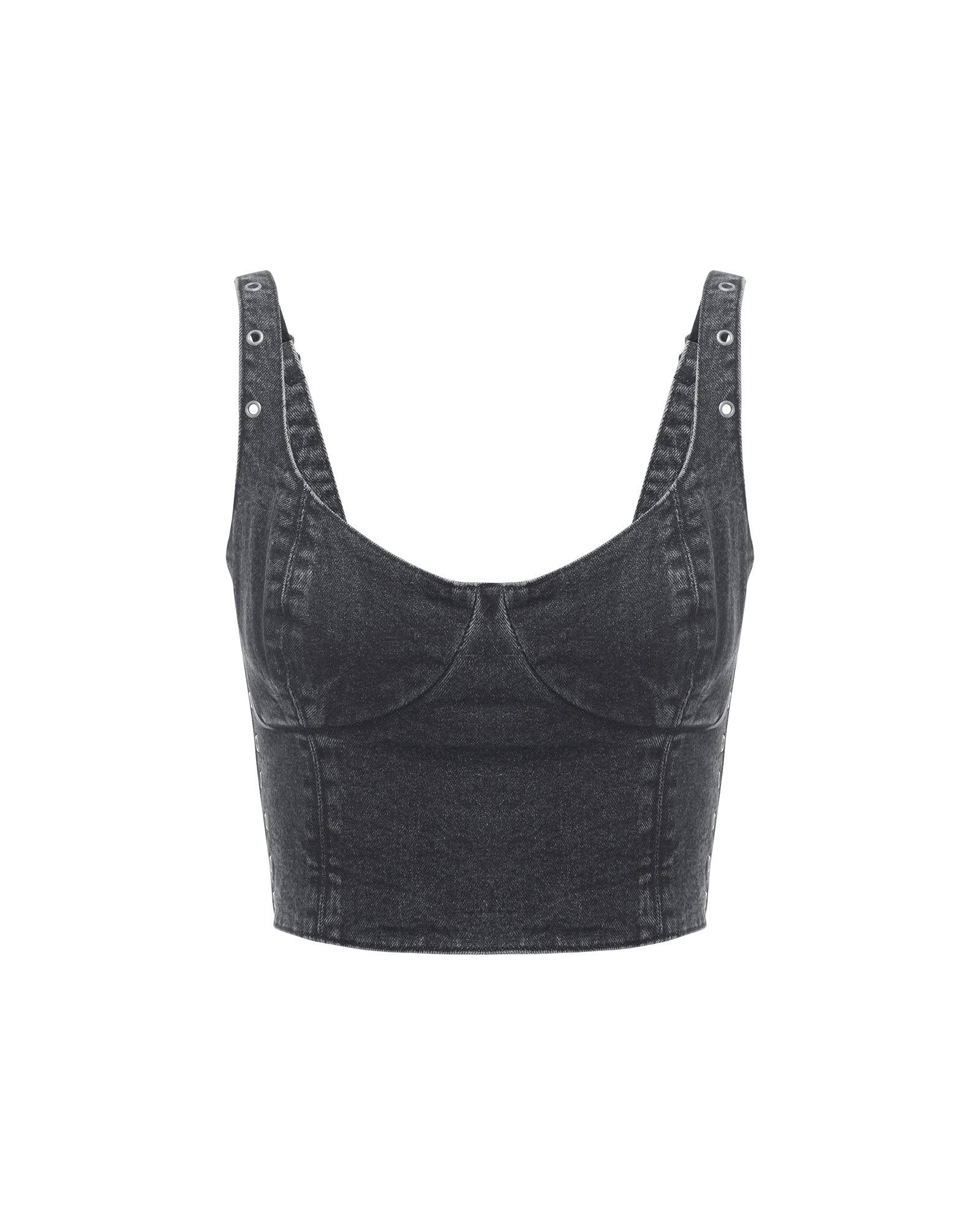 Dauphine Panelled Bustier Scoop Neck Top - Washed Black