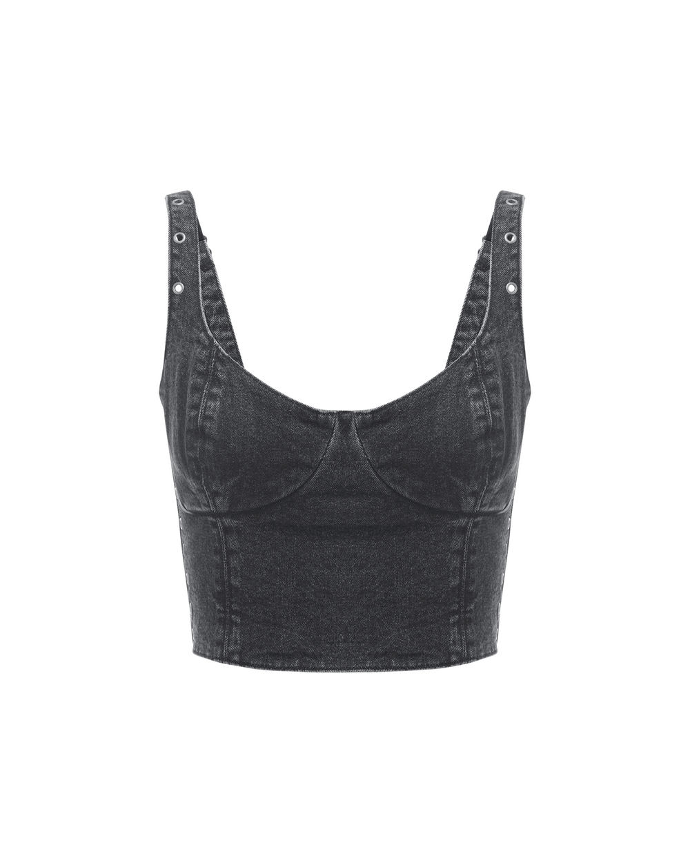 Dauphine Panelled Bustier Scoop Neck Top - Washed Black