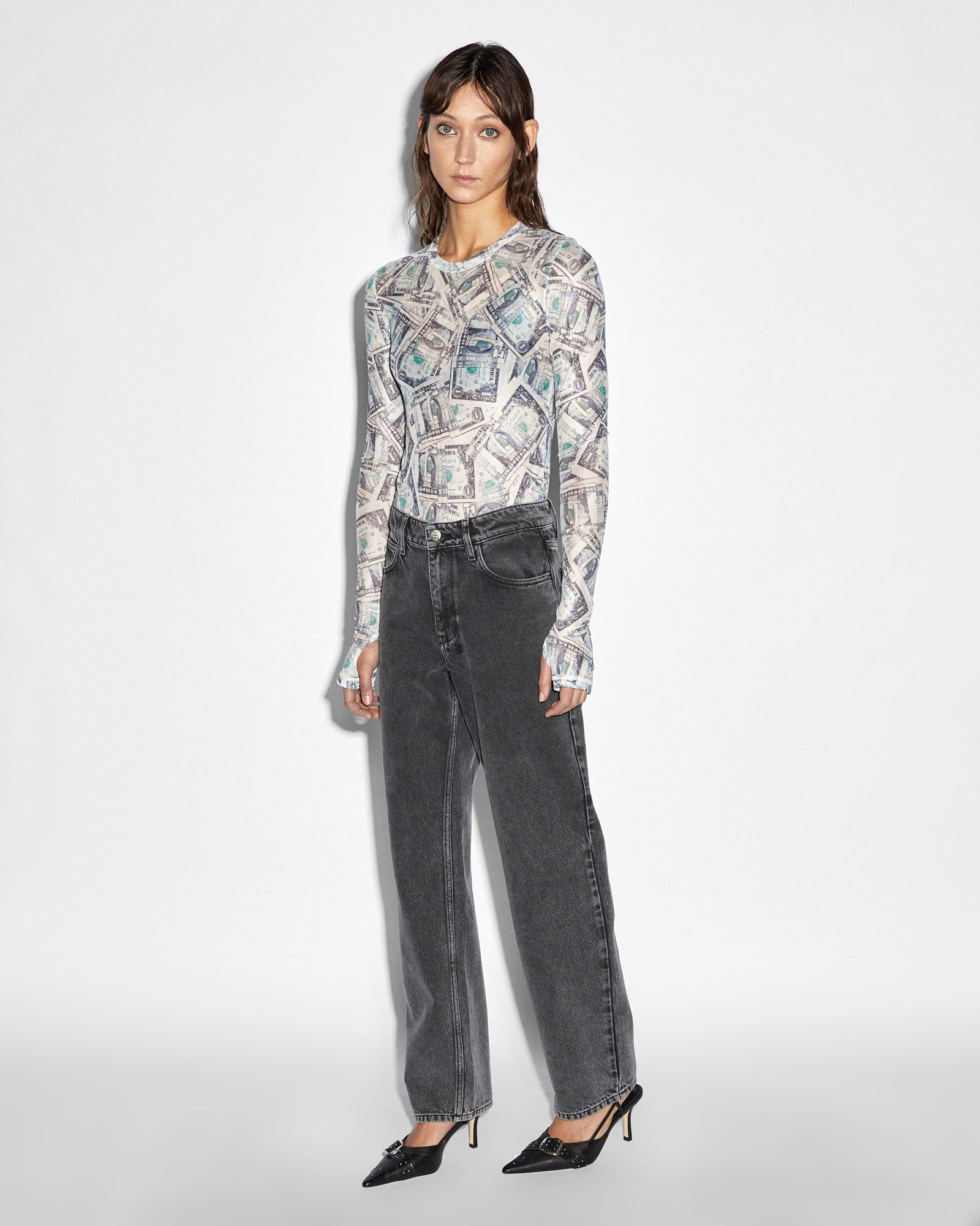 Paper Long Sleeve Mesh T-shirt - Print