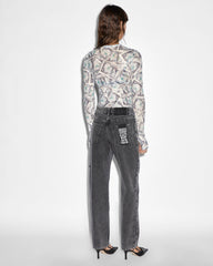 Paper Long Sleeve Mesh T-shirt - Print