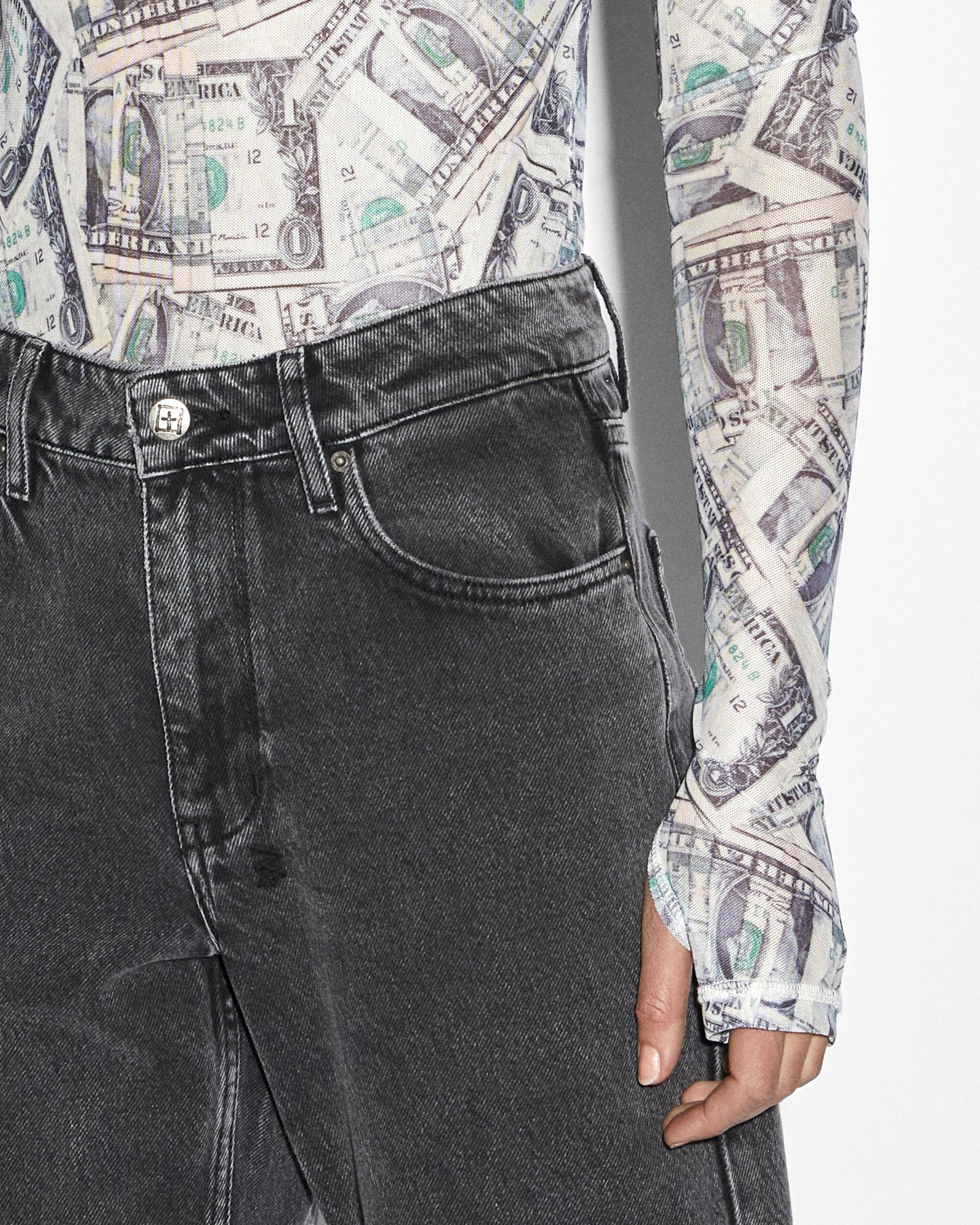 Paper Long Sleeve Mesh T-shirt - Print