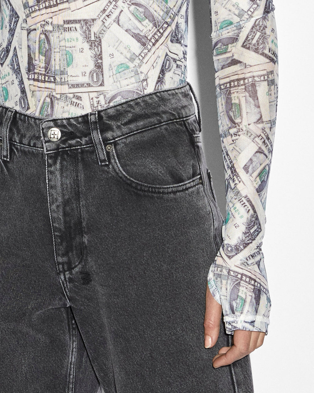 Paper Long Sleeve Mesh T-shirt - Print