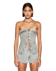 Retro Bustier Dime Krystal Strapless Top - Stone Wash