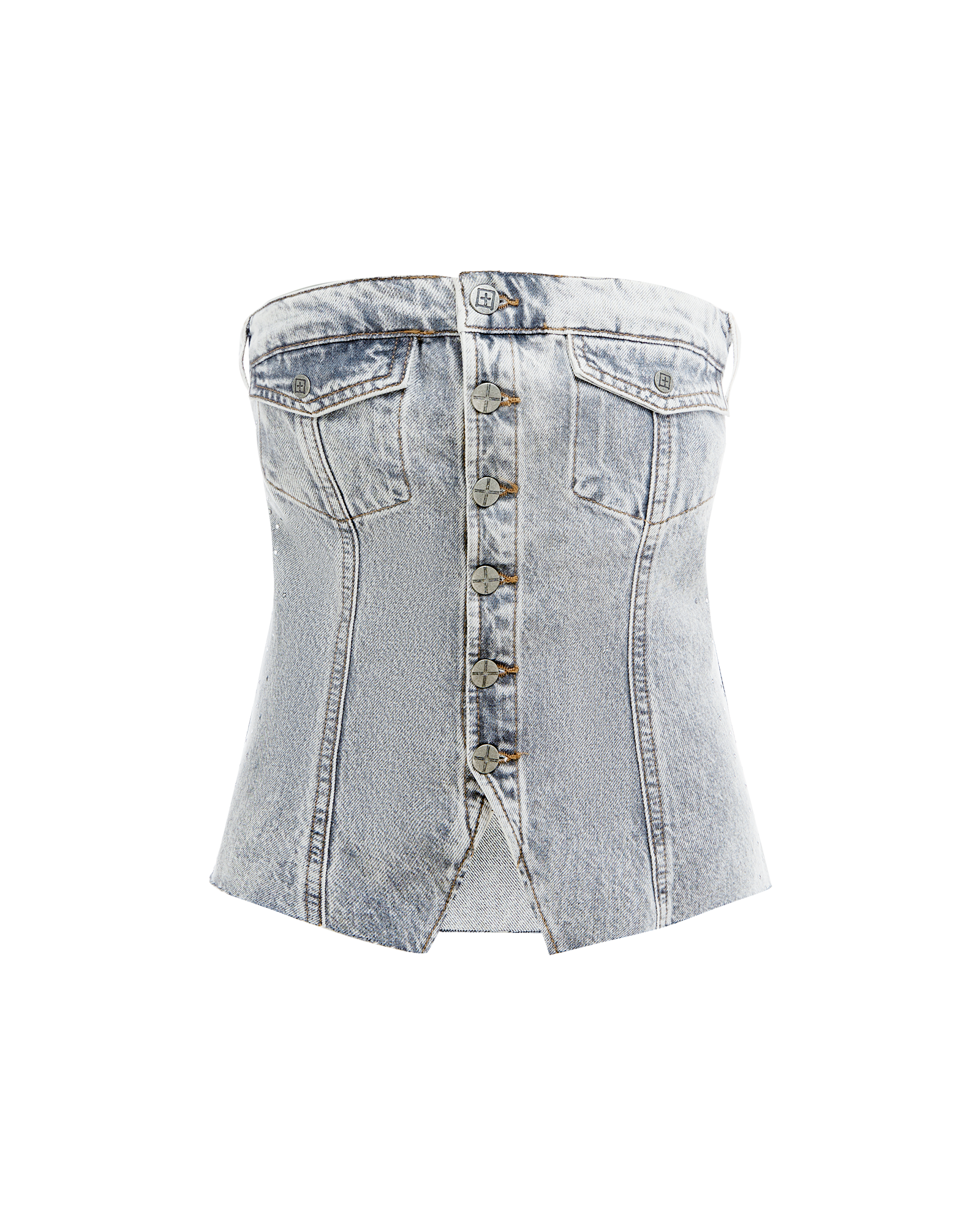 Retro Bustier Dime Krystal Strapless Top - Stone Wash