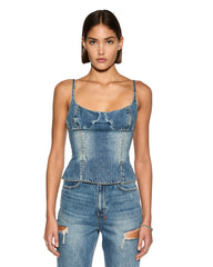 Athena Bustier Top - Medium Wash Denim