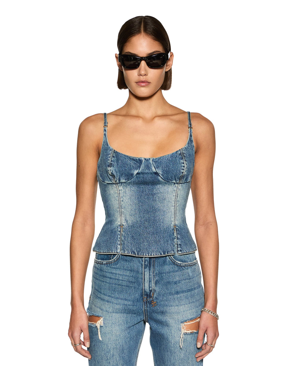 Athena Bustier Top - Medium Wash Denim