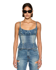 Athena Bustier Top - Medium Wash Denim