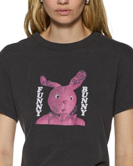 Womens Funny Bunny Shrunken Ss Tee Washed Black Tees